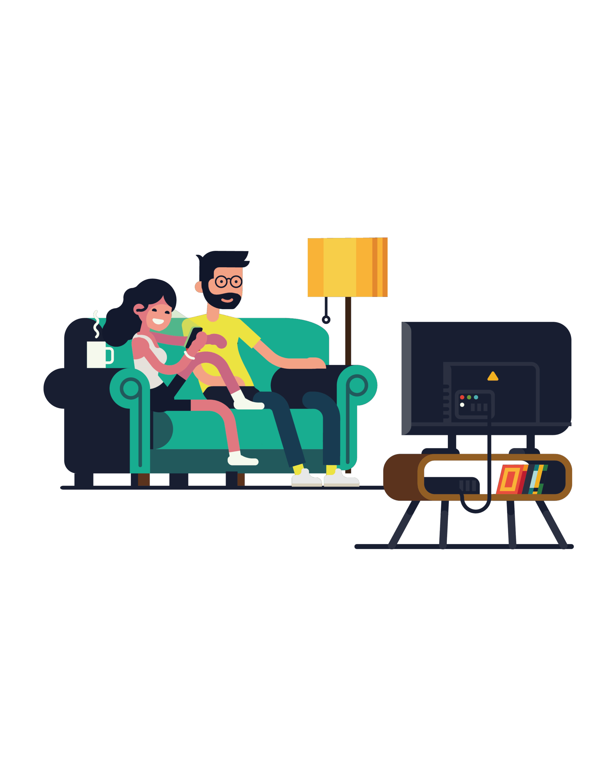 Un père et son ado dans un divan qui regardent la TV