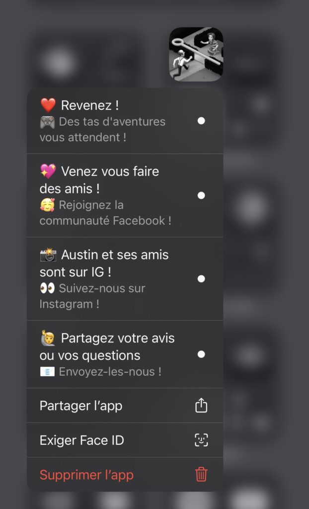 Capture d'écran de la désinstallation d'un jeu mobile