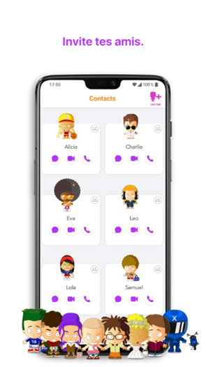 Image avec la mention "invite tes amis" montrant l'application Xooloo messenger